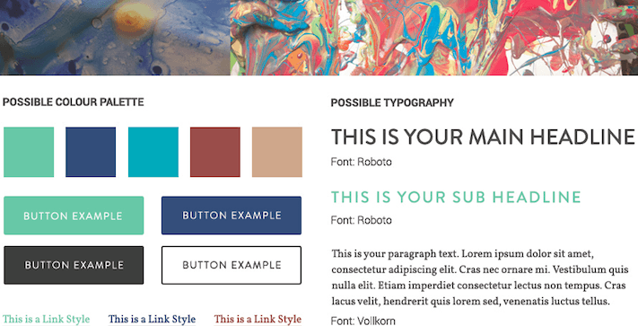 a visual mood board, aka style tile, for a website