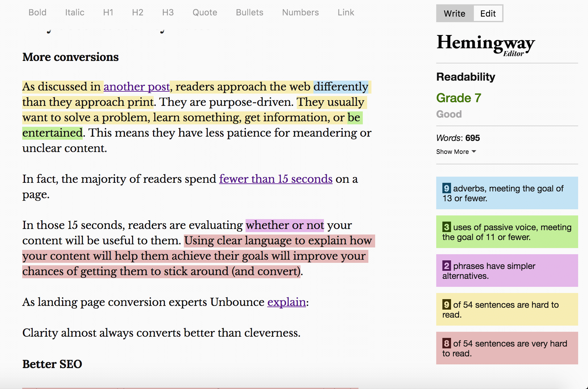 screenshot showing the hemingway editor