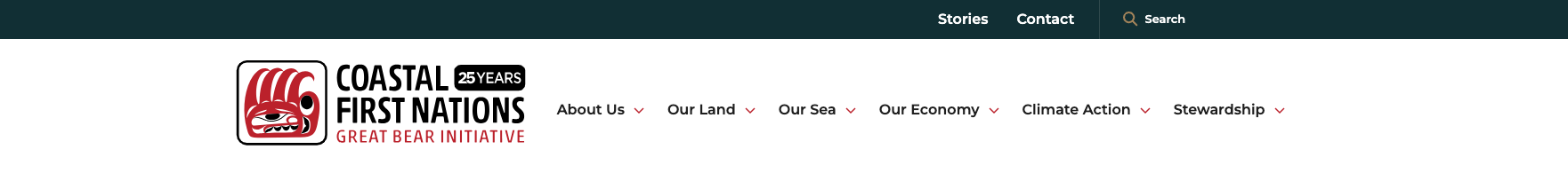 screenshot showing the utility and primary menus for Coastal First Nations