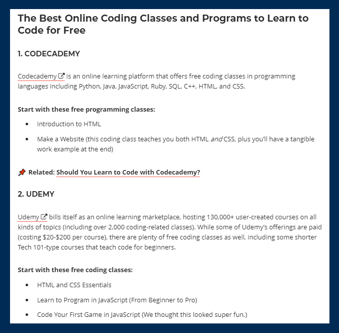 a screenshot of the Skillcrush guide's formatting