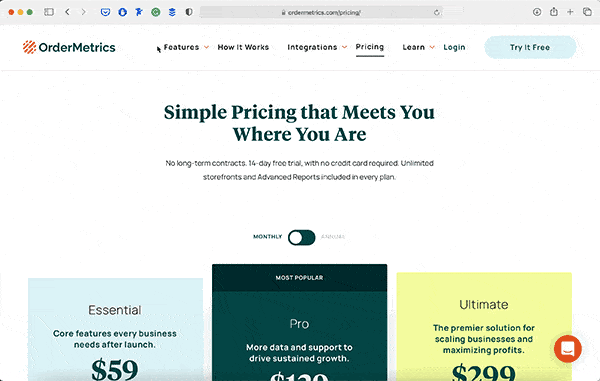 animation showing how OrderMetrics organizes their menus