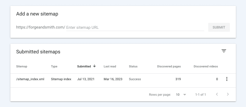 Screenshot showing the screen in Google Search Console where you add a new sitemap.