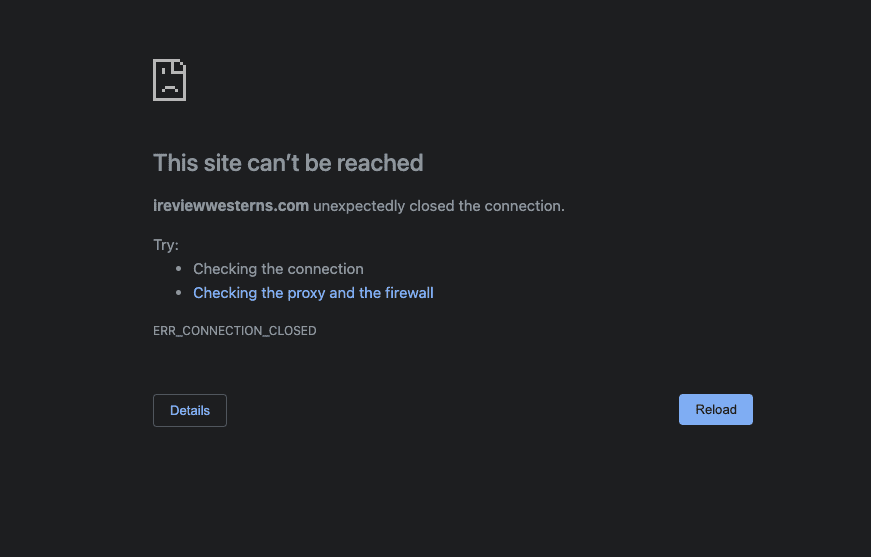 screenshot showing a black screen when trying to access a website, with an error message saying the site can