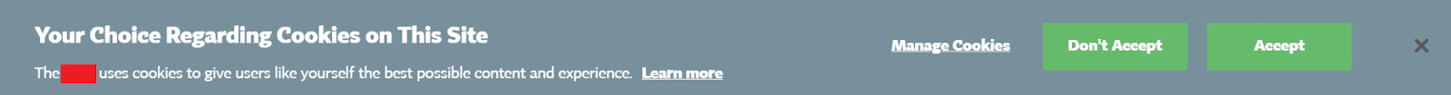 Screenshot of a privacy pop-up that gives users the option to select the cookies they accept