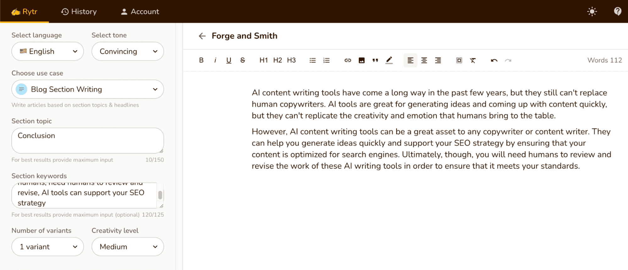 screenshot of Rytr's conclusion
