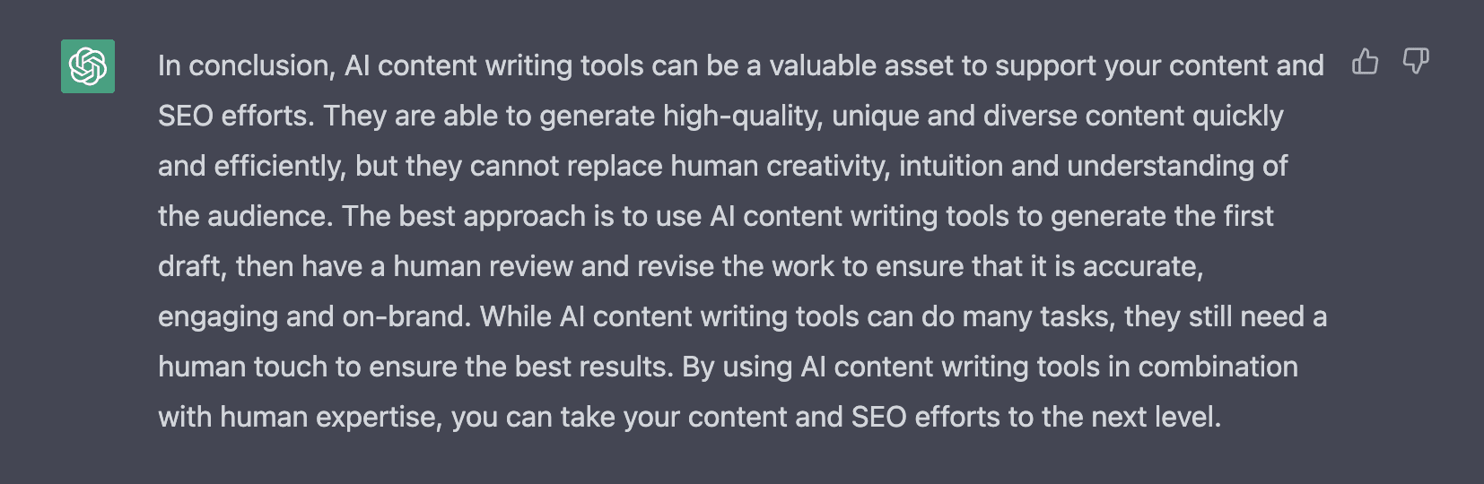Screenshot of ChatGPT's conclusion
