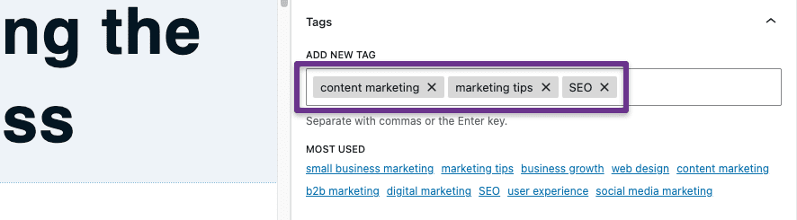 screenshot showing where to add tags in the quick edit menu