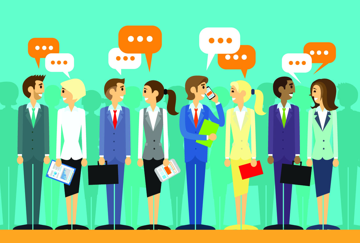 illustration showing businesspeople talking in pairs