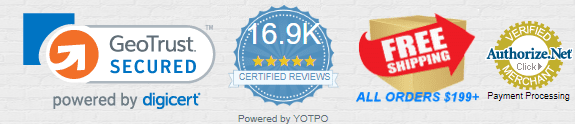 screenshot from Golf Cart Tire Supply showing all of their trust and credibility certifications including site security, certified reviews, free shipping, and verified payment processing