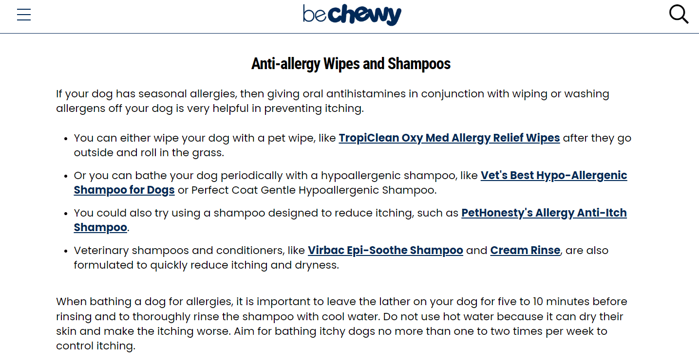 screenshot showing a section of Chewy