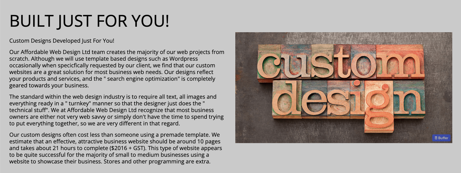 screenshot from a web design company