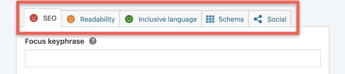 screenshot showing the tabs atop the Yoast SEO box