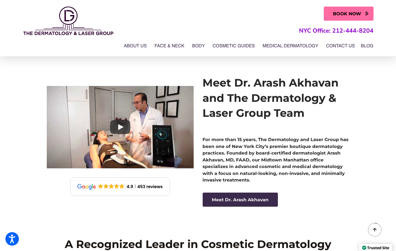 screenshot of the dermatology and laser site showing google reviews