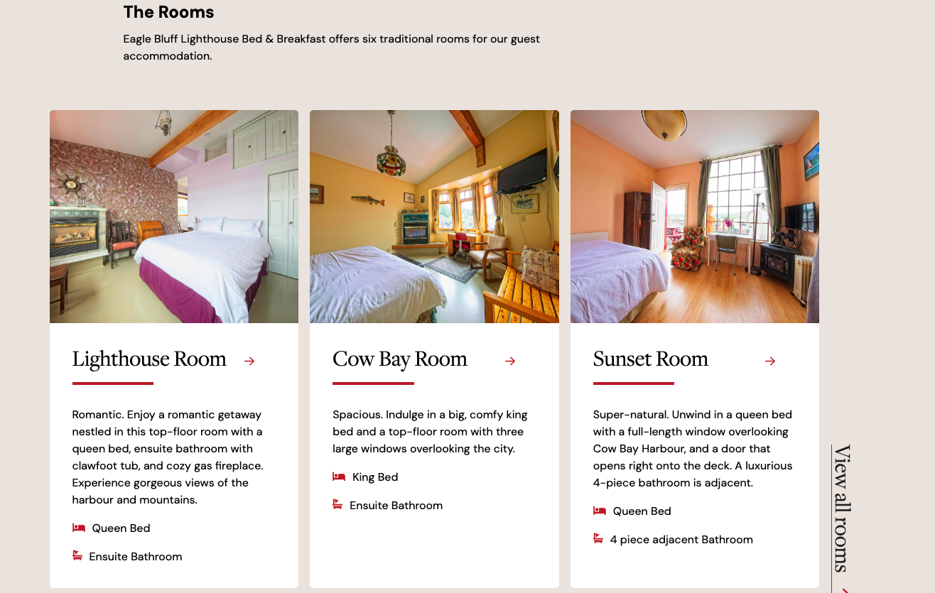 screenshot of the eagle bluff website showing gorgeous photos of the rooms