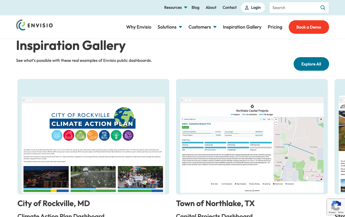 screenshot showing how envisio gives potential clients the ability to see real dashboards their clients are using