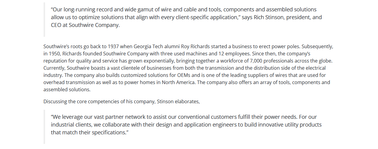 screenshot showing an article quoting the company's CEO