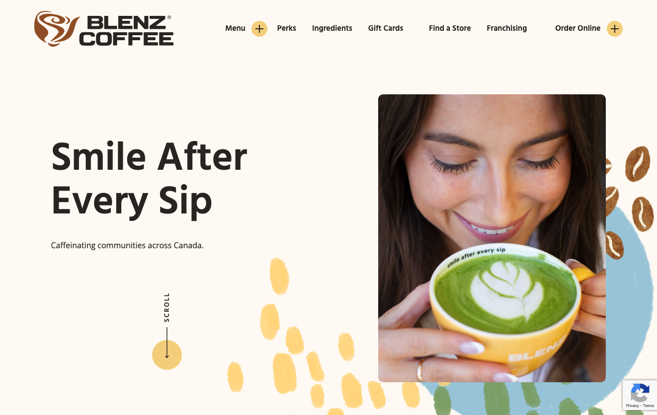 blenz product photo with a happy woman sipping matcha