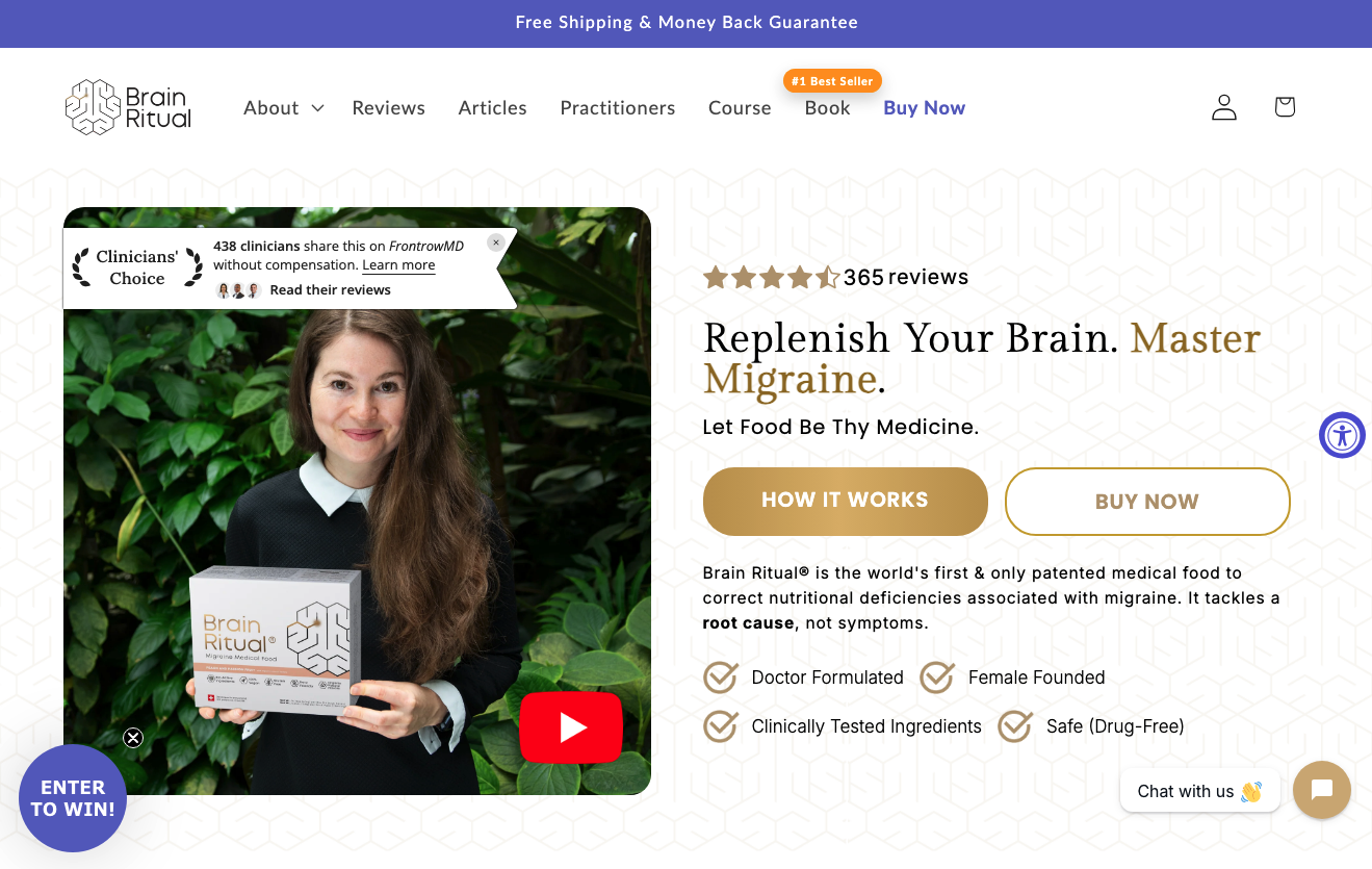 brain ritual product page with an explainer video