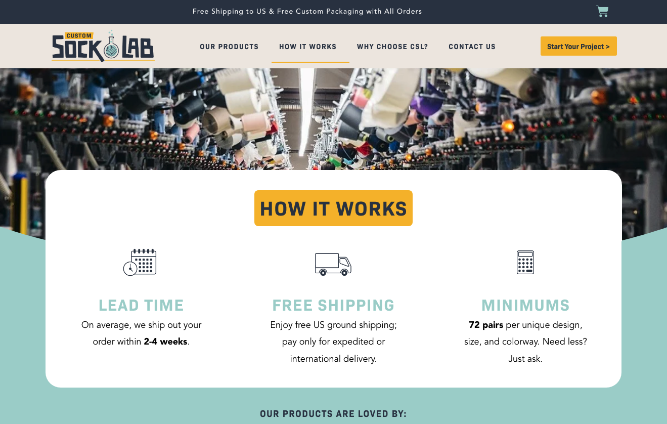 the how it works page on the custom sock lab site