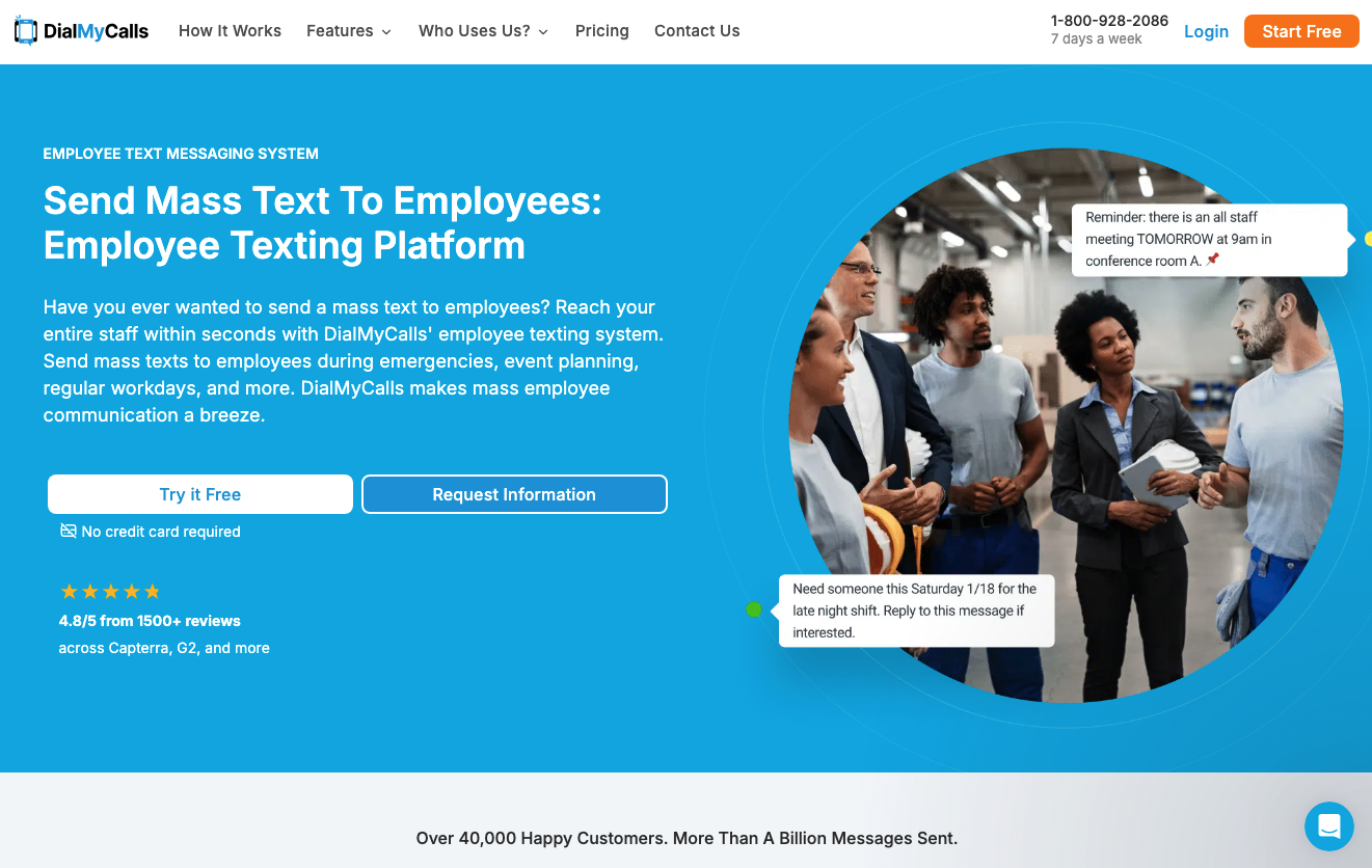 mass employee text product page on dialmycalls site