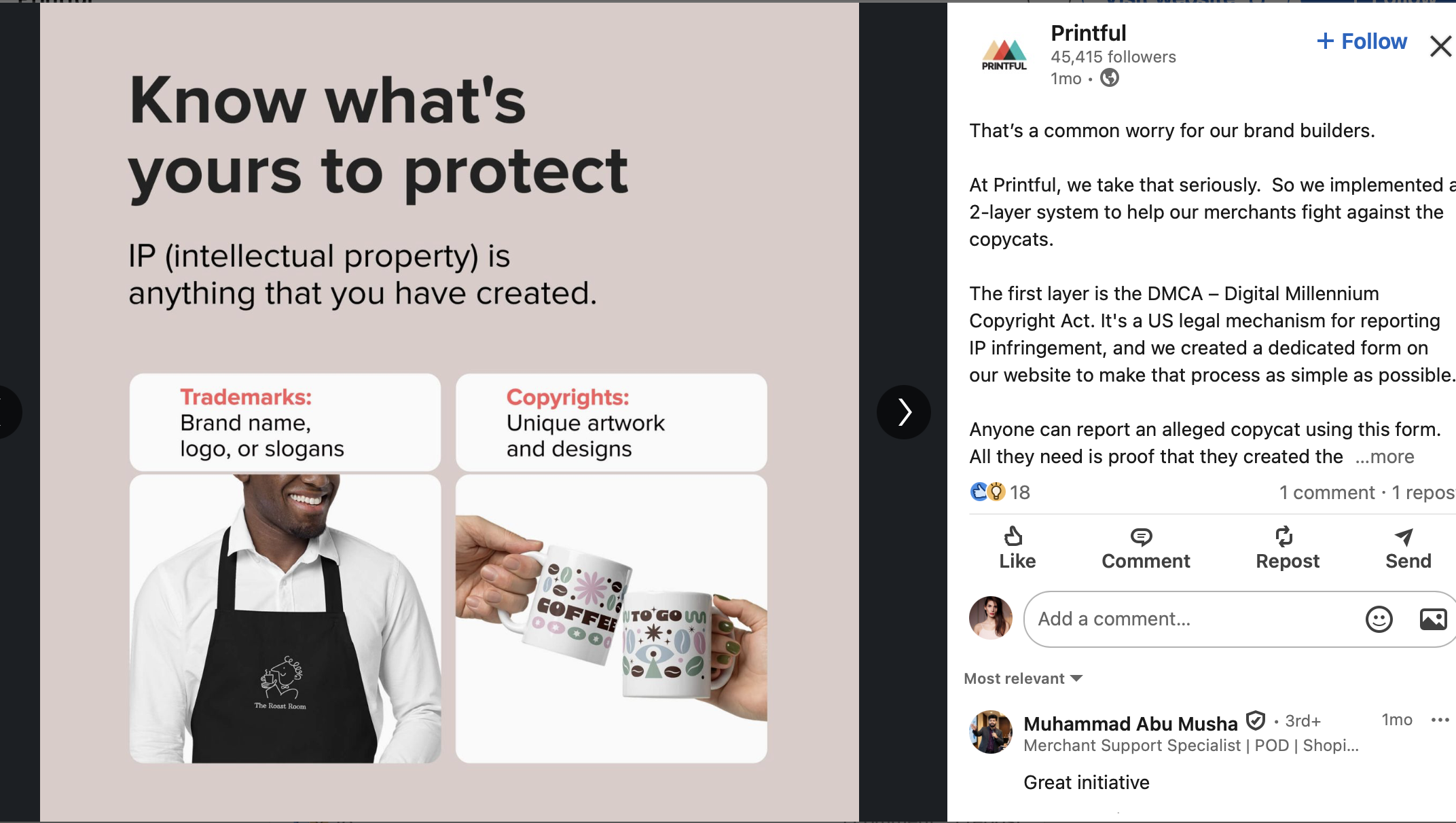 a linkedin carousel post by Printful
