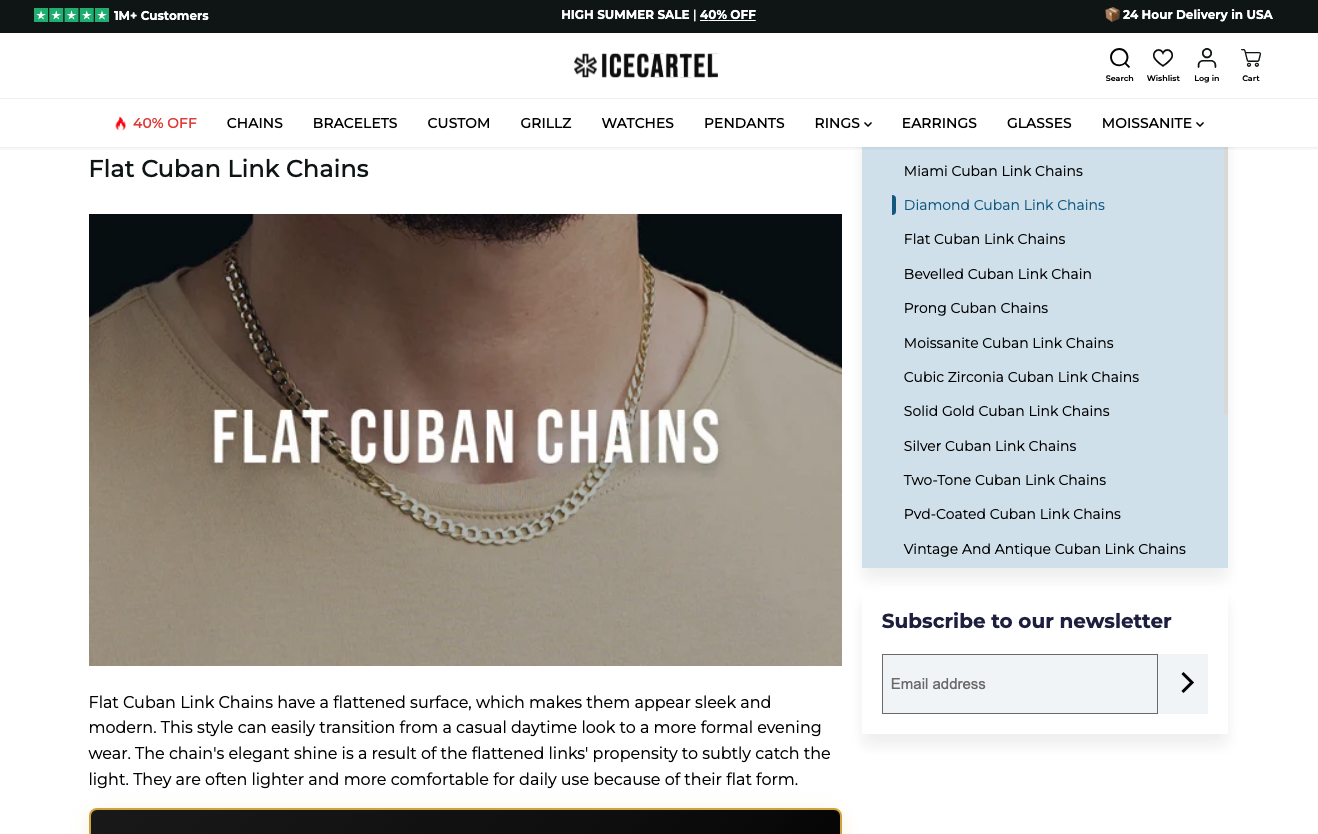 the icecartel flat cuban chain links guide on their website